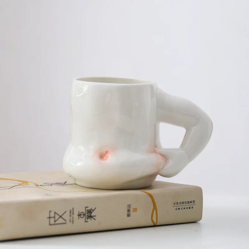 380ML European White Ceramic Coffee Cup Muscle Male Pinch Belly Mug Creative Human Milk Mug Afternoon Camellia Flower Tea Cup