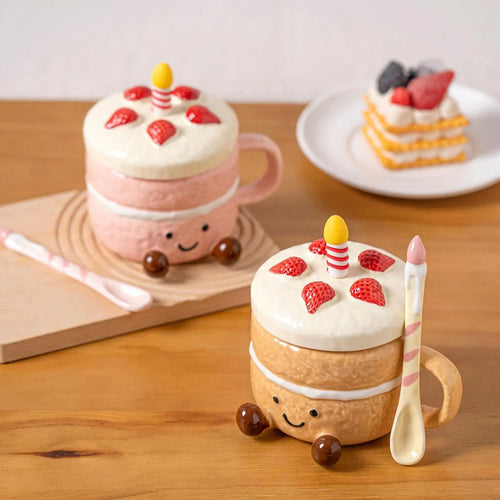 Adorable dessert and cake shaped coffee mug Afternoon Tea Cup Cappuccino Milk Cocoa mug strawberry Coffee Mugs with Lid Spoon